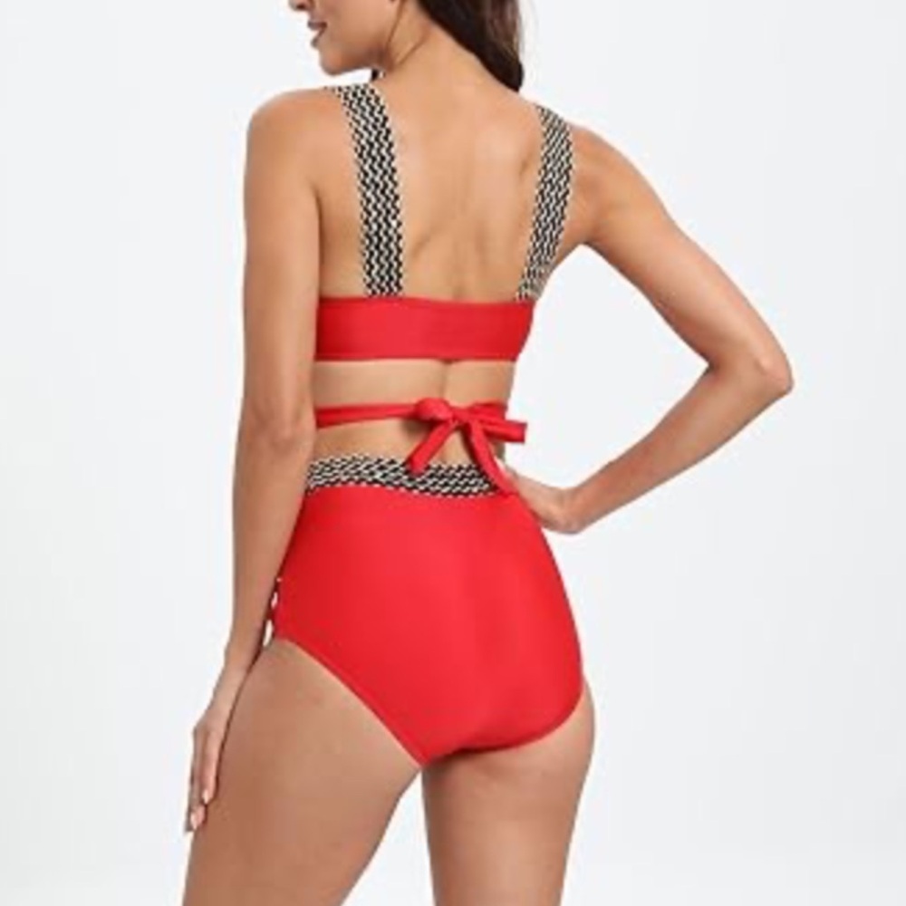 High Waisted Bikini Set 2 Piece Full Coverage Swimsuit Tummy Control Padded L - Picture 2 of 3